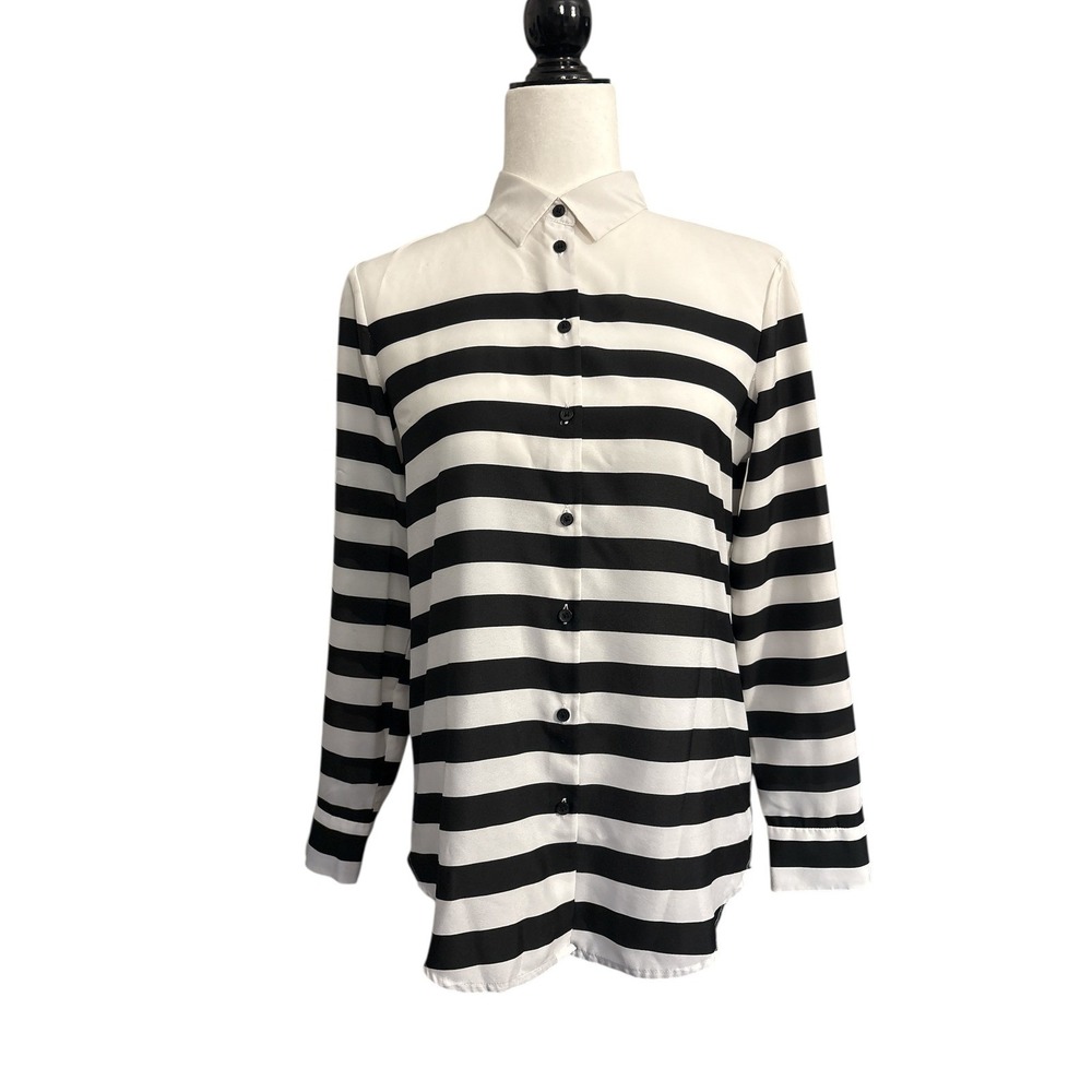 Banana Republic Dillon Classic-Fit Black White Striped Shirt Women's S/P